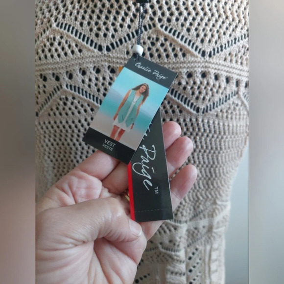 Charlie Paige open knit/ Crocheted Sweater Vest Beige Bohemian Wester S/M - Picture 7 of 8